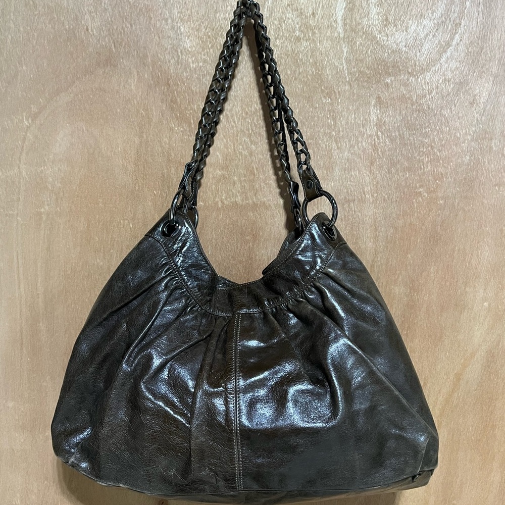 Abro-Large Hobo Shoulder bag Chocolate Brown Distressed leather w/ gunmetal-EUC